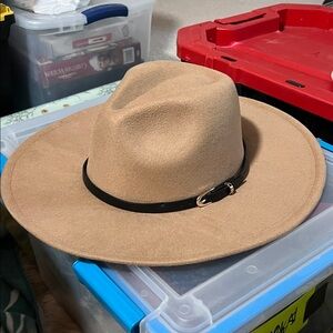 Tan Wide Brim Hat with Black Band